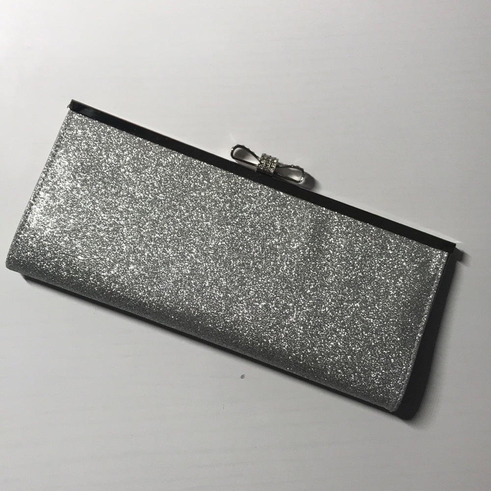 INC Carolyn Silver Glitter Clutch